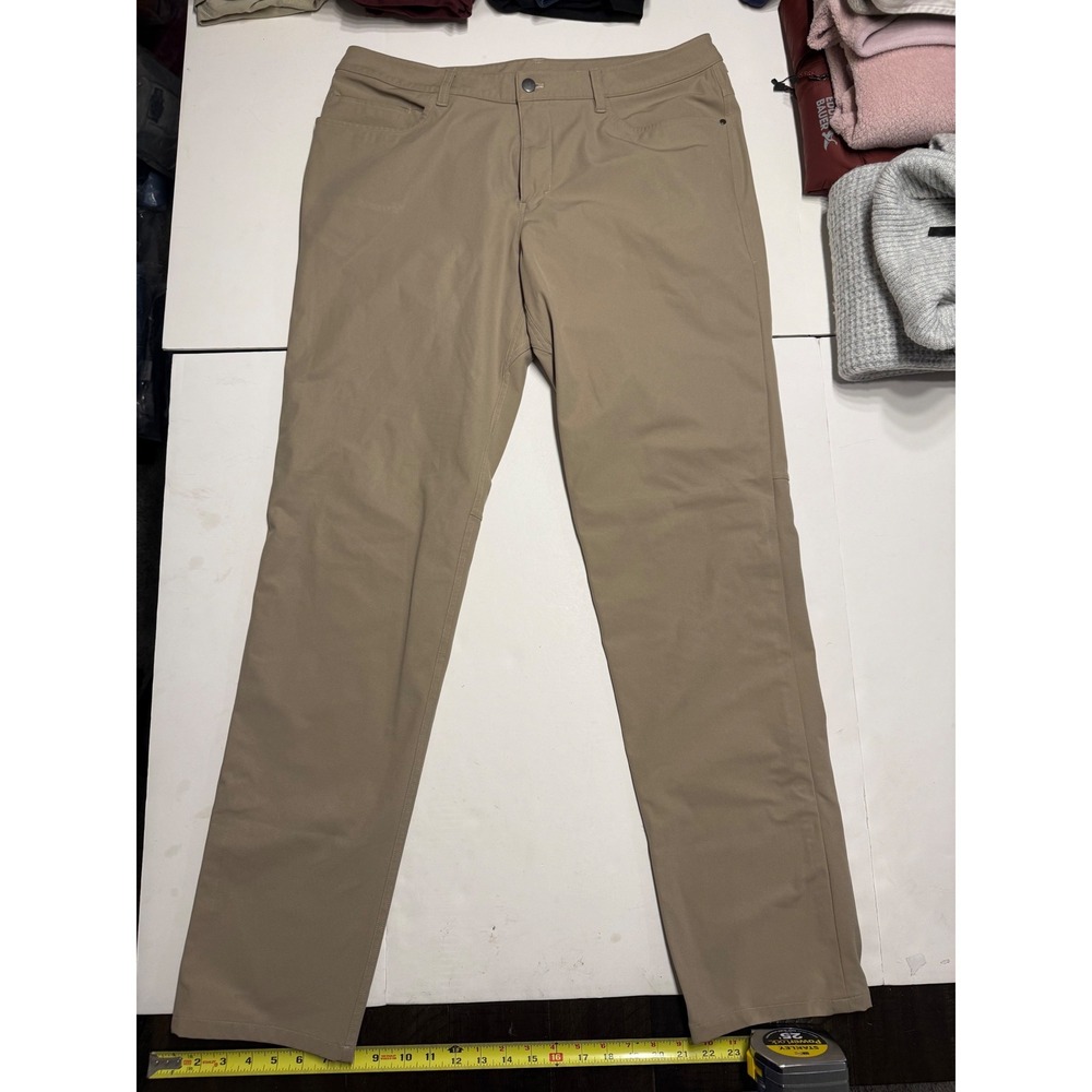 Lululemon ABC Pant Classic Warpstreme Tan Khaki Mens 36 x 34 Tapered Five Pocket